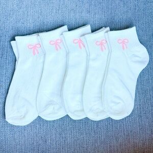 NEaw Cute Socks with pink bow, white, cotton blend, Set of 5
